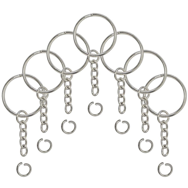Millennial Essentials Split Key Ring with Chain, Open Jump Ring and Screw Eye Pins 1 Inch Key Chain Nickel Plated Silver 120pcs Bulk for Crafts - Image 1